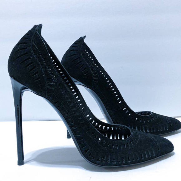 Tom Ford Black Suede Laser Cut Out Stiletto Pumps Heels Size 40.5 or US 10.5 - Picture 2 of 11